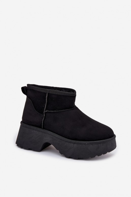 Botas de nieve bajas negras para mujer con aislamiento y piel en el interior