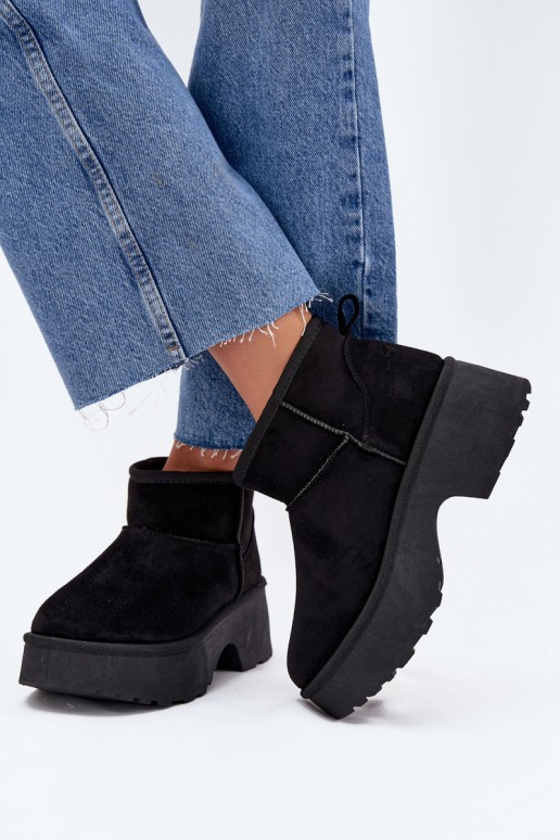 Botas de nieve bajas negras para mujer con aislamiento y piel en el interior