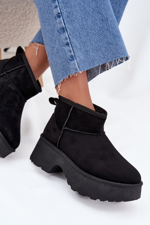 Botas de nieve bajas negras para mujer con aislamiento y piel en el interior