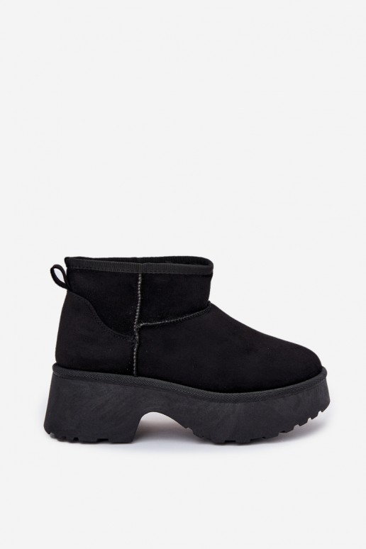 Botas de nieve bajas negras para mujer con aislamiento y piel en el interior