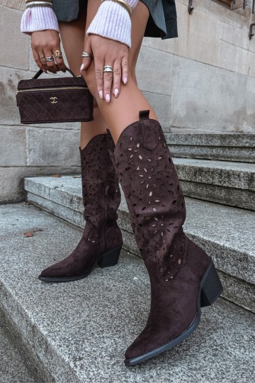 Botas altas de estilo cowboy con tacones en marrón Salirae
