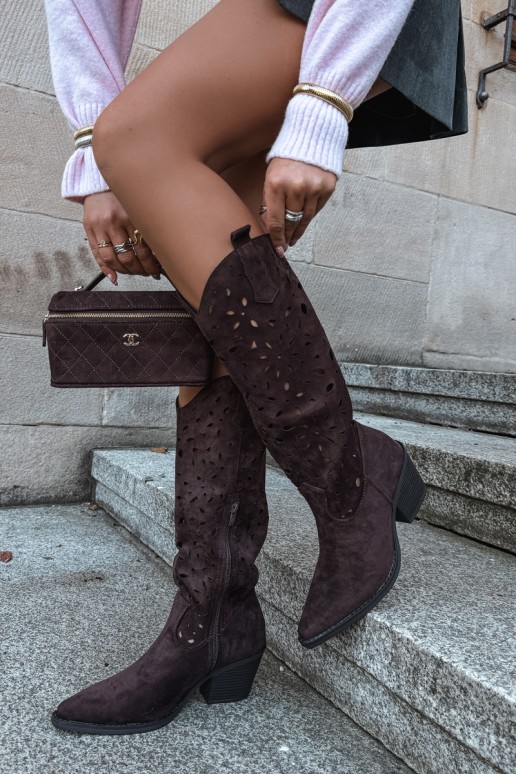 Botas altas de estilo cowboy con tacones en marrón Salirae