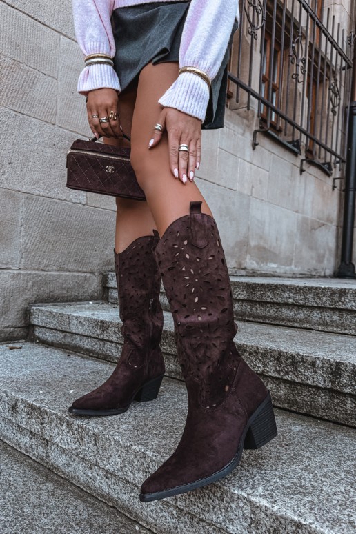 Botas altas de estilo cowboy con tacones en marrón Salirae