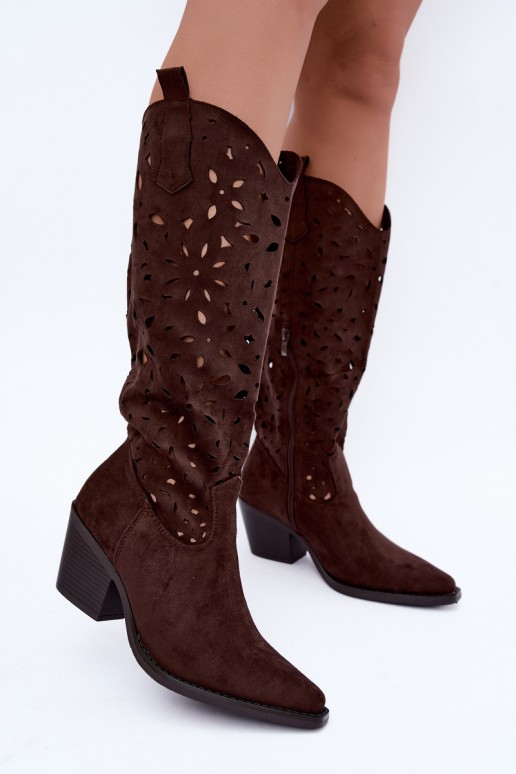 Botas altas de estilo cowboy con tacones en marrón Salirae
