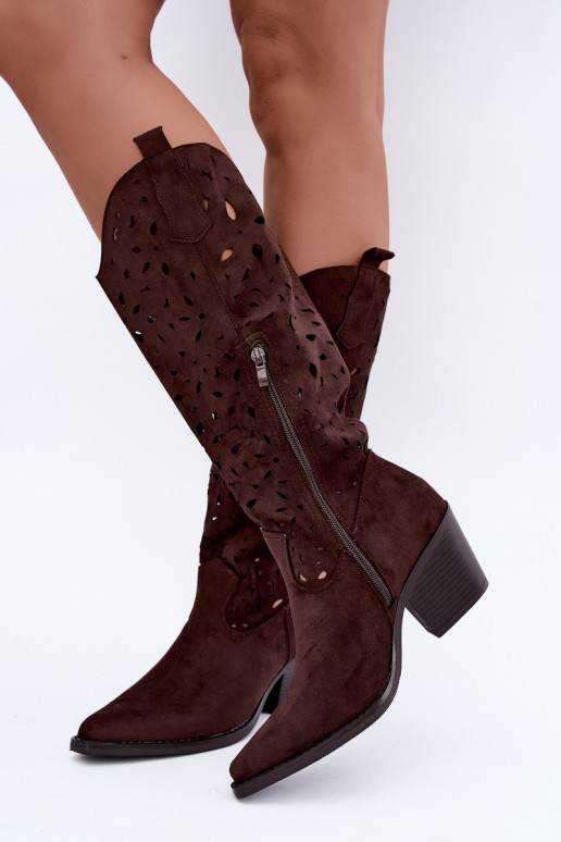 Botas altas de estilo cowboy con tacones en marrón Salirae