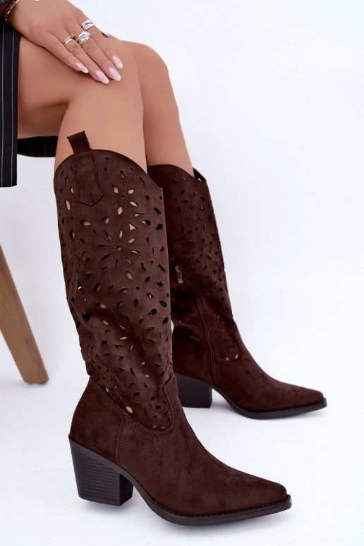 Botas altas de estilo cowboy con tacones en marrón Salirae
