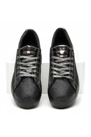 Zapatos de plataforma exclusivos negros y plateados brillantes AB-37S