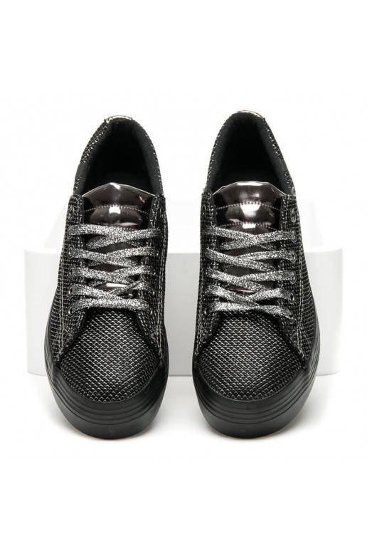Zapatos de plataforma exclusivos negros y plateados brillantes AB-37S