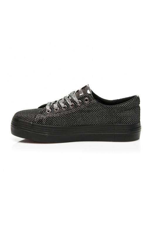 Zapatos de plataforma exclusivos negros y plateados brillantes AB-37S