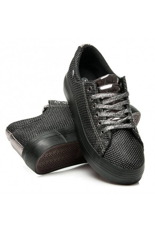 Zapatos de plataforma exclusivos negros y plateados brillantes AB-37S