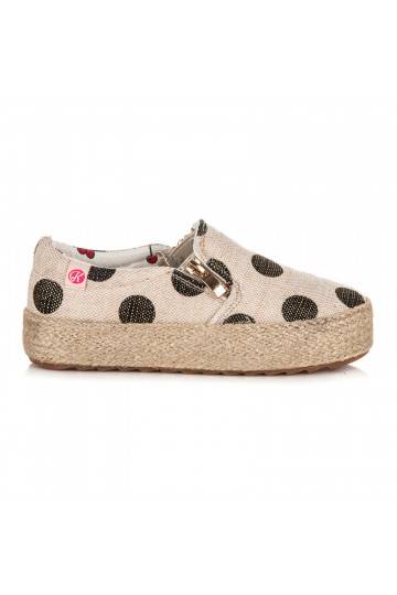 Zapatos de tela crema de moda para niños con cremallera decorativa y puntos negros K1645004NE 2
