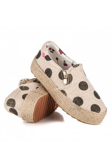 Zapatos de tela crema de moda para niños con cremallera decorativa y puntos negros K1645004NE