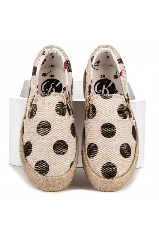 Zapatos de tela crema de moda para niños con cremallera decorativa y puntos negros K1645004NE