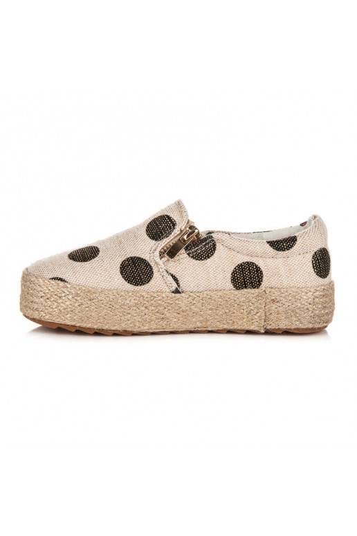 Zapatos de tela crema de moda para niños con cremallera decorativa y puntos negros K1645004NE
