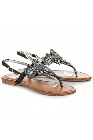 Sandalias negras elegantes de estilo indio con tira para los dedos D-6532B 2