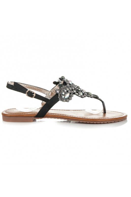 Sandalias negras elegantes de estilo indio con tira para los dedos D-6532B
