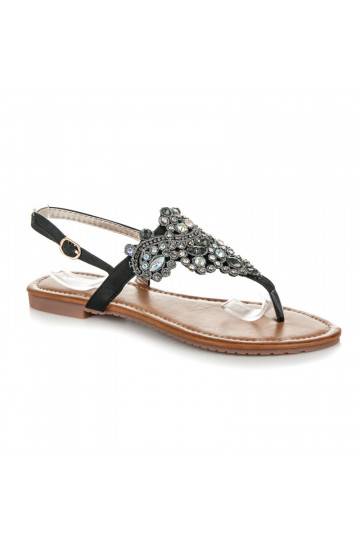 Sandalias negras elegantes de estilo indio con tira para los dedos D-6532B