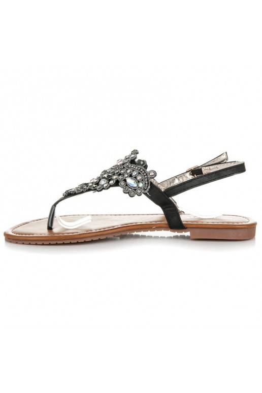 Sandalias negras elegantes de estilo indio con tira para los dedos D-6532B