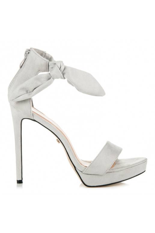 Zomšiniai pilki aukštakulniai sandalai surišamu užsegimu AF-8675G  - 3