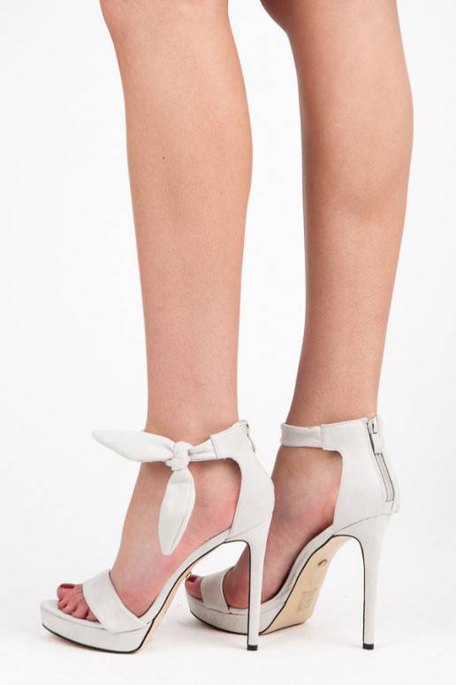 Sandalias de tacón de ante gris con cordones AF-8675G
