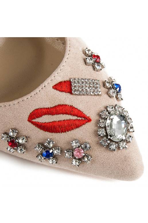 Zomšiniai smėlio spalvos bateliai su siuvinėtomis ir blizgiomis detalėmis WL119BE  - 2 Zomšiniai smėlio spalvos bateliai su siuvinėtomis ir blizgiomis detalėmis WL119BE  - 2