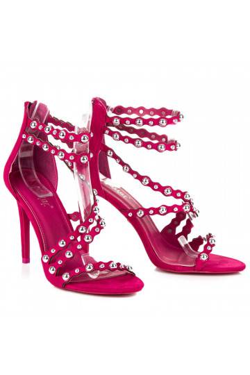 Sandalias abiertas de tacón rosa con detalles plateados LE042F 2