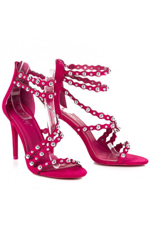 Sandalias abiertas de tacón rosa con detalles plateados LE042F