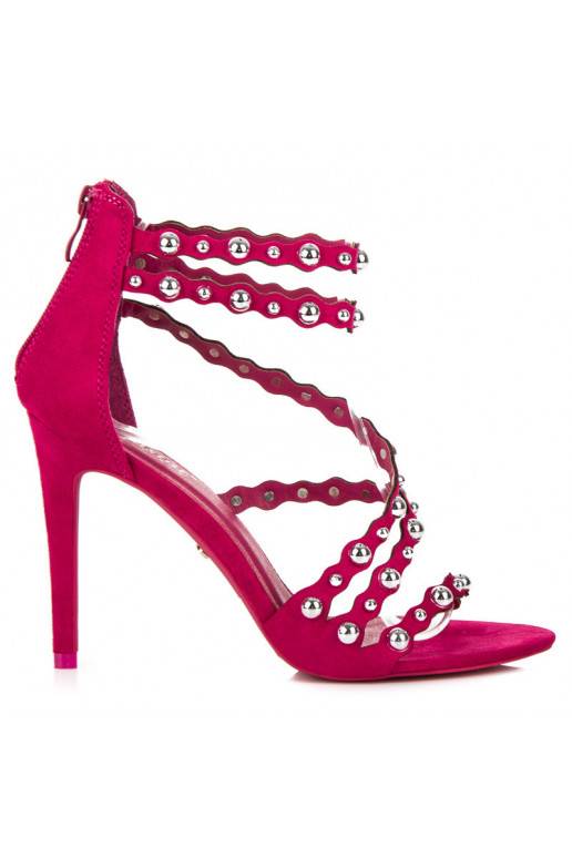 Sandalias abiertas de tacón rosa con detalles plateados LE042F