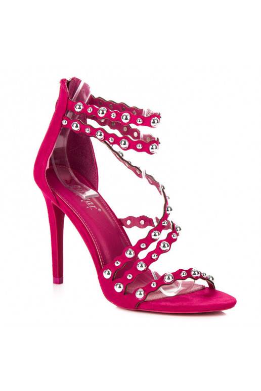 Sandalias abiertas de tacón rosa con detalles plateados LE042F
