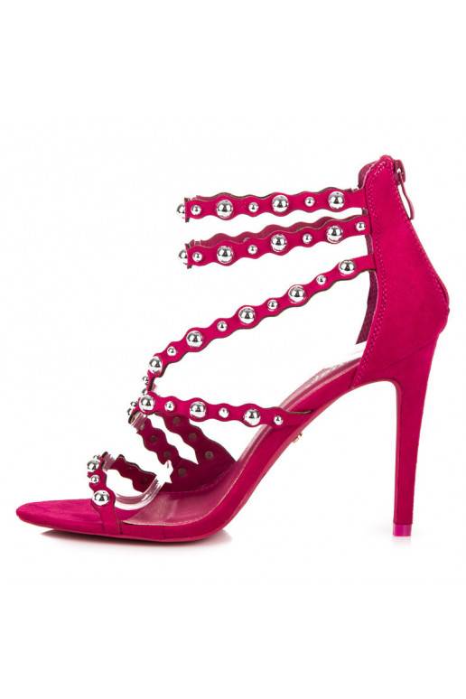 Sandalias abiertas de tacón rosa con detalles plateados LE042F