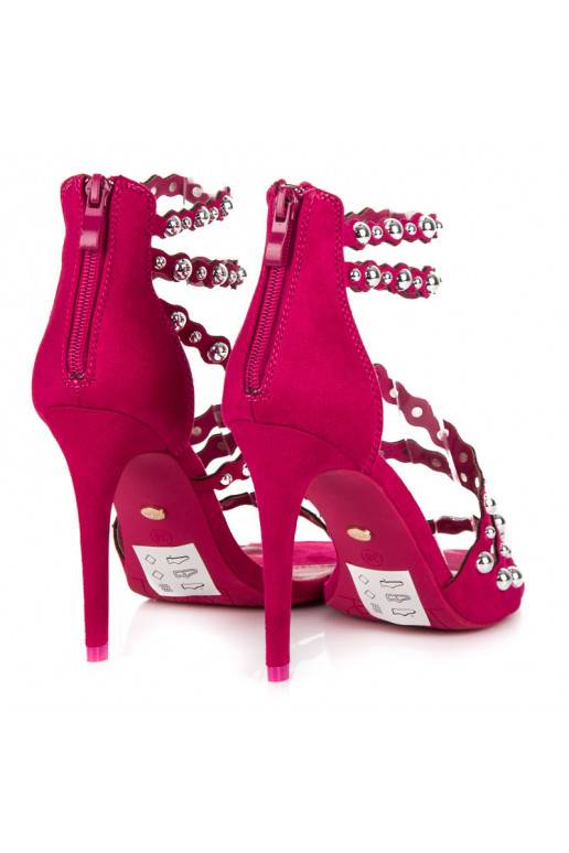 Sandalias abiertas de tacón rosa con detalles plateados LE042F