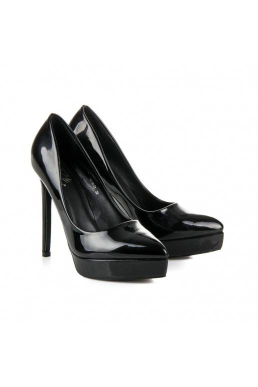 Zapatos stilettos charol negro con plataforma en la puntera