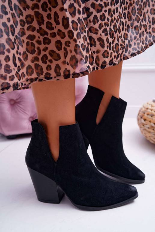 Botas de mujer con tacón en ante natural color negro