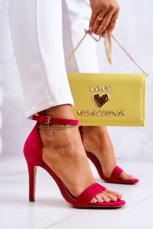 Sandalias de mujer con tacón fino en ante rosa Massimo