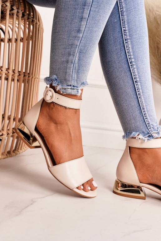 Sandalias de mujer con tacón dorado Laura Messi beige