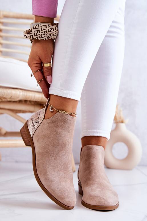 Botines de ante con estampado de serpiente Stephanie en beige