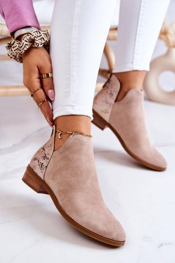 Botines de ante con estampado de serpiente Stephanie en beige 2