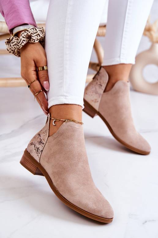 Botines de ante con estampado de serpiente Stephanie en beige