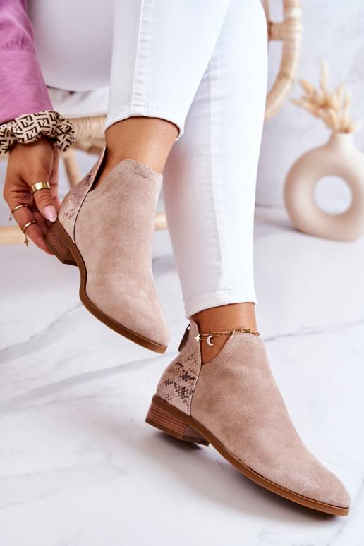 Botines de ante con estampado de serpiente Stephanie en beige