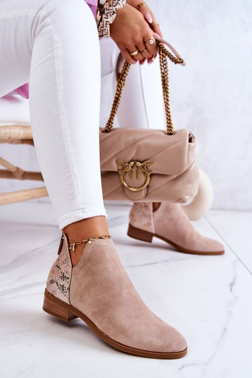 Botines de ante con estampado de serpiente Stephanie en beige