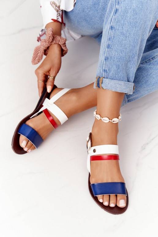Sandalias planas para mujer en color azul-blanco Doris