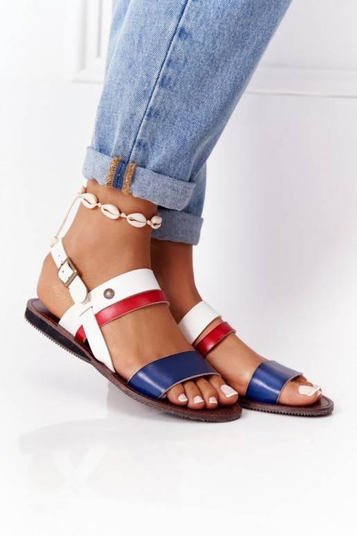 Sandalias planas para mujer en color azul-blanco Doris