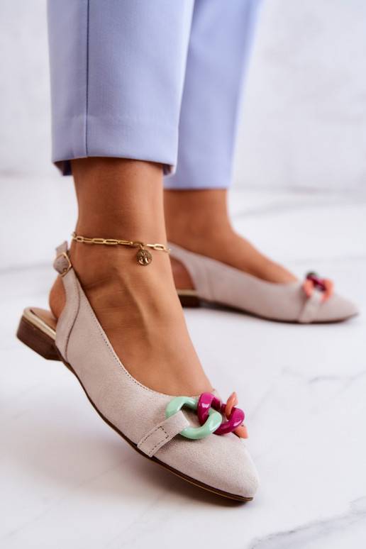 Bailarinas de ante con cadenas Zapatos marfil