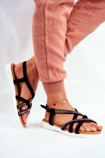 Sandalias de mujer Lu Boo con ojos brillantes en color negro Feen
