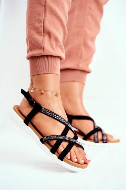 Sandalias de mujer Lu Boo con ojos brillantes en color negro Feen