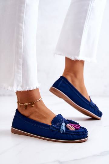 Mocasines con flecos en azul marino de Laressa