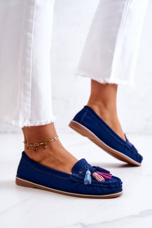 Mocasines con flecos en azul marino de Laressa