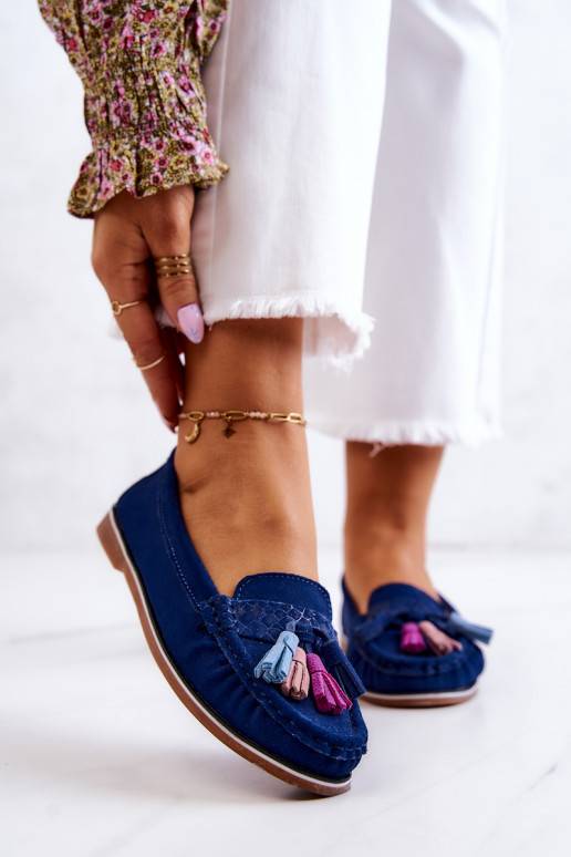 Mocasines con flecos en azul marino de Laressa