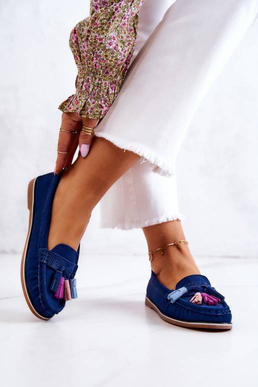 Mocasines con flecos en azul marino de Laressa