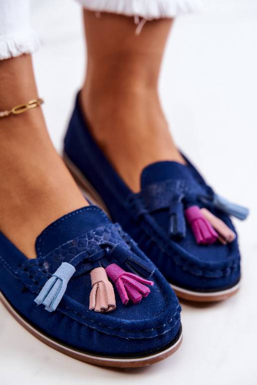 Mocasines con flecos en azul marino de Laressa